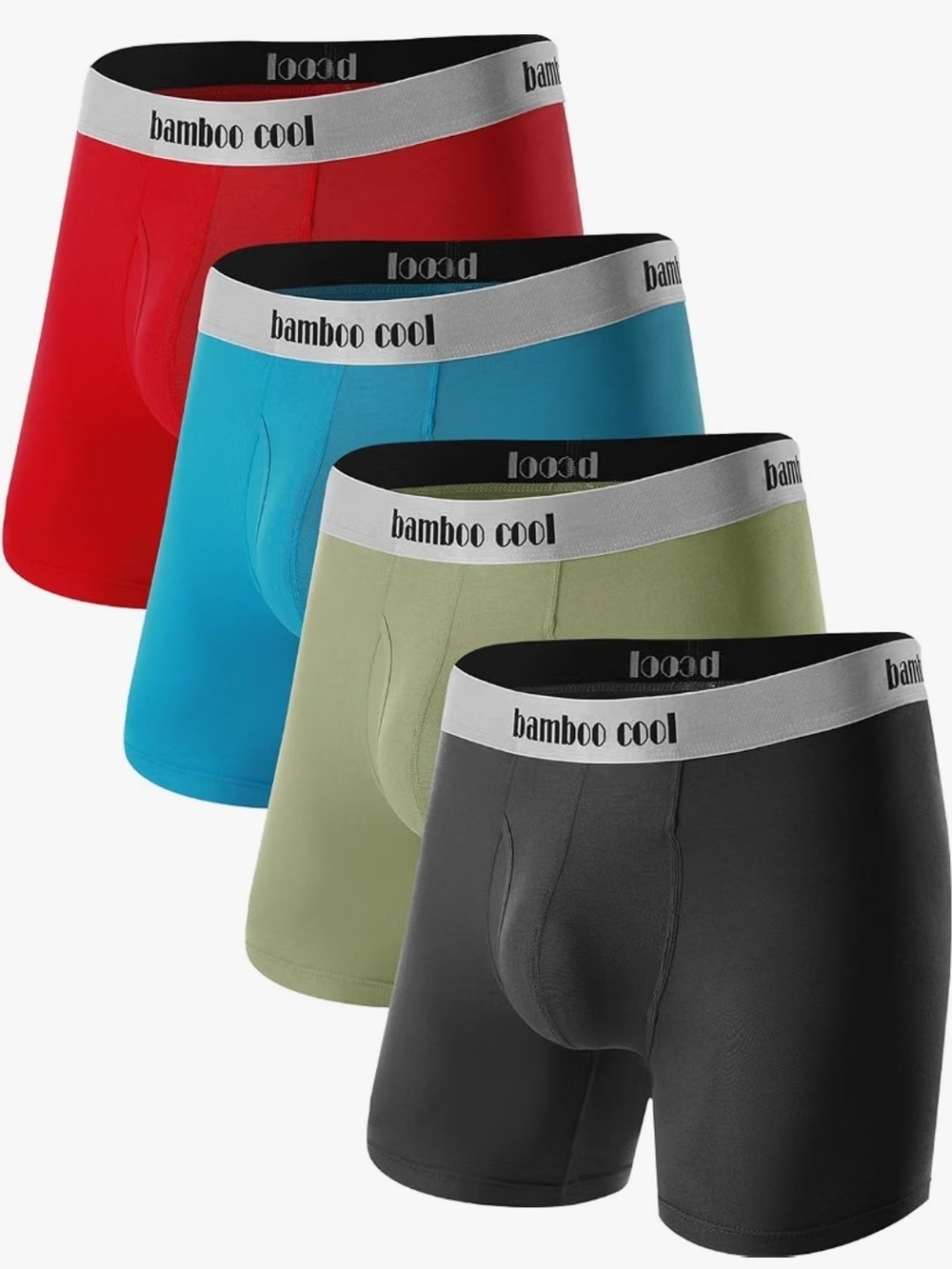 NIB -BAMBOO Cool 4 PACK Men’s Boxer Briefs (3XL)- Red, Blue, Olive, Black